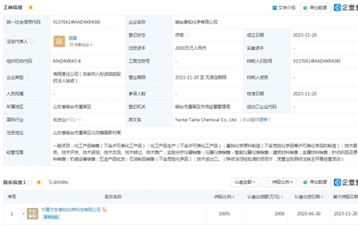 泰和新材烟台投资成立化学新公司